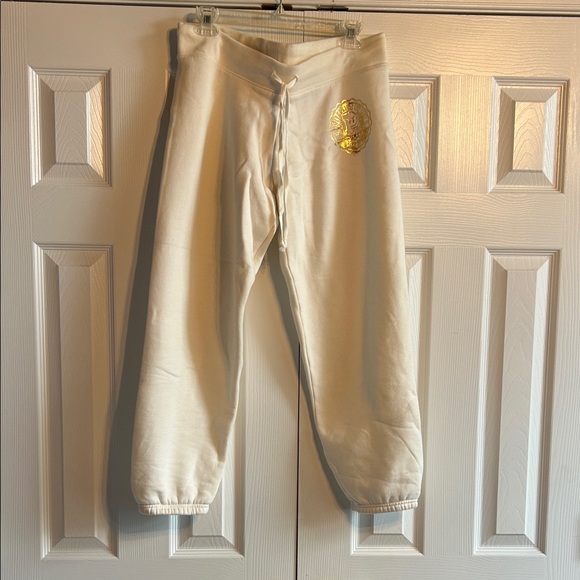 PINK Victoria's Secret Cream Sweatpants with Gold Logo - Picture 1 of 5